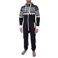 Noroze Mens Hoodie Jumpsuit Onesie One Piece Pajamas (Medium, Aztec Black)