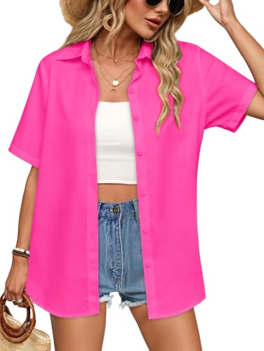 Women Hawaiian Shirt Short Sleeve Button Down Summer Tops