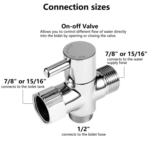 Bidet T Adapter,T Adapter with Shutoff Valve, Metal T Adapter 3way 7/