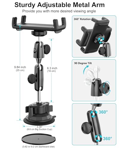 Dosvsi Car Windshield Tablet Holder, Strong Suction Cup Tablet Mount, 360° Rotation Truck Dashboard Tablet Holder for iPad Pro 13 12.9 11 9.7 Air Mini, iPad 10th, Galaxy Tab, iPhone, All 4-13" Tablet