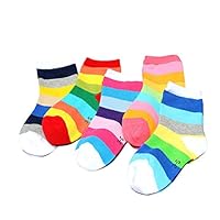 JIEEN Unisex Toddler 5-Pack Rainbow Stripe Crew Socks (S)