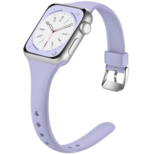 Laffav Compatible with Apple Watch Bands for Women 40mm 38mm 41mm 44mm 42mm 45mm 46mm 49mm, Soft Silicone Narrow Slim Thin Sport Replacement Strap for iWatch Bands Series 11 10 9 8 7 6 5 4 3 SE3/2/1