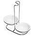 MyGift Set of 2 Ceramic Spoon Rest, Upright Ladle Holder Ceramic Dish with Silver Stainless Steel Rack