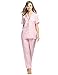Ekouaer Pajama Set Womens Comfy Viscose Short-Sleeve Sleepwear With Long Pants S-XXL