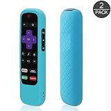 [2-Pack] AKWOX Protective Case for Roku Express Remote,[Anti Slip] Shock Proof Silicone Cover Case with Lanyard for Roku Express/Roku Premiere RC68/RC69/RC108/RC112 Standard IR Remote (Blue)