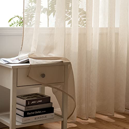 Woaboy Modern Living Room Curtains Short Curtains for Windows 2 Pieces 140 x 175 cm Curtains Bedroom Curtains Translucent Polyester with Rings Beige