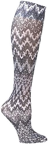 Women's Printed Mild Compression Wide Calf Knee Highs - Black/White Flames