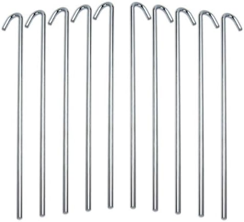 Moishia 9" Length with 1" Hook Galvanized Rust Resistance Steel Lightweight Tent Pegs - Garden Stakes- Includes 4mm Diameter Heavy Duty Steel Rod