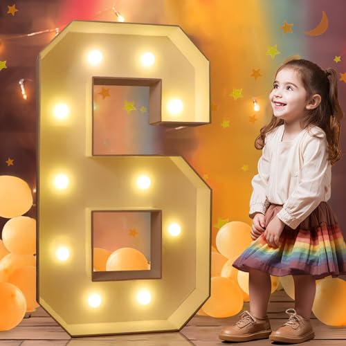 Ledido 3FT Marquee Numbers for 6th 16th Birthday Decorations, Light Up Numbers for Balloons Number 6, Marquee Light Up Letters Pre-Cut Foam Board Kit Number 6