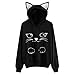 Ankola Womens Teen Girls Cute Cat Ear Hooded Sweatshirt Cat Print Pullover Hoodie (M, Black)