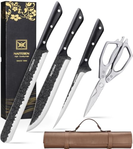 Naitesen 4PCS BBQ Brisket Knife Set With Roll Bag