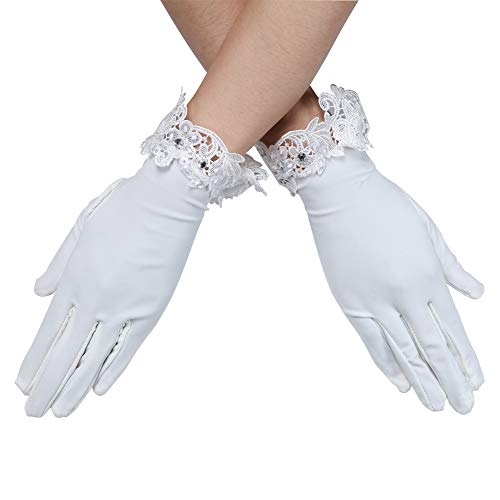 Xuhan Short Satin Gloves for Women Opera Gloves Wrist Length (8.7 inches-Beige)