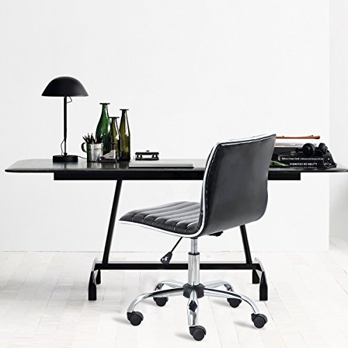 YAMASORO Ribbed Task Chair Mid Back Conference Chair for Office Desk Adjustable Swivel Chair Armless Black