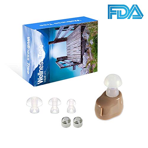 Personal Hearing Aid, in The Canal (ITC) in Ear Hearing Aid, FDA Approved with Replacement Domes and Batteries, Comfortable Design by Wellness Tree