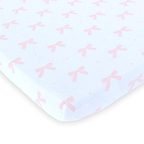 Cradle Sheet Set| 2 Pack Changing Pad Covers For Girls by Cuddly Cubs | 100% Jersey Cotton | Pink Bows & Chevron | Top Quality Nursery Bedding For Baby Girl