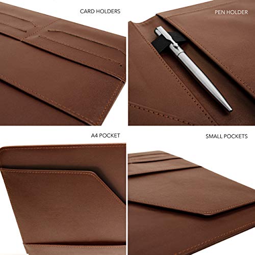 Wundermax Padfolio Portfolio Vegan Leather Binder Business Folder Resume Organizer with Legal Size Notepad Holder for Professional Notebook Interview Designer Clipboard Folio for Men Women Brown