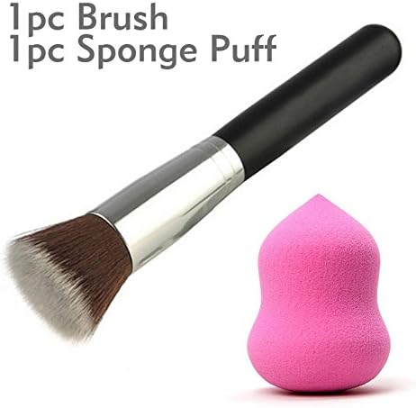 Unpre(TM) 1PC Foundation Powder Flat Top Brush with 1PC Flawless Makeup Blender Sponge Puff Cosmetic Make Up Tool Set