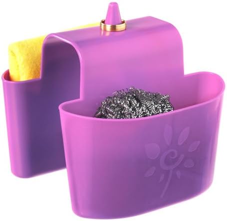 Hanging Kitchen Sink Sponge Holder Double with Ring Holder without Mounting Kitchen Organiser and Storage for Sponge Scourer Washing Up Brush Soap Dispenser Dish Cloths purple