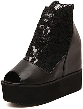 NAKOKOU Women Increased Within The Higher Flat Shoes Platforms Wedges Heels Open Toe Lace Sandals