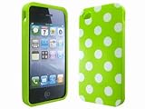 niceeshop Green&White HM Polka Dots Gel Flexible TPU Cover Case for iPhone 4 4S