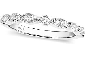 EAMTI 925 Sterling Silver Wedding Band for Women Cubic Zirconia Marquise & Round Milgrain Half Eternity Stackable Ring Size 5-10