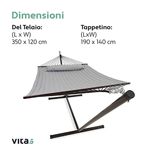 VITA5 Garden Hammock with Stand for Hours of Relaxation - Hammock for Two People Perfect for Sleeping Together - Hammock with Strong and Durable Metal Frame - Portable Hanging Hammock