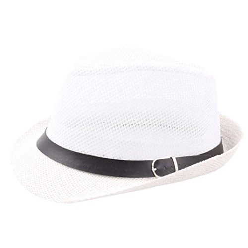 Classic Natural Fedora Straw Hat - Different Color Band Available (White)