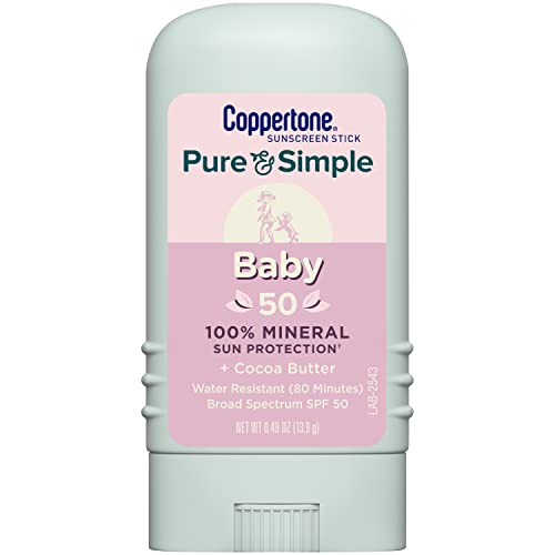 Coppertone Pure and Simple Baby Sunscreen Stick SPF 50, Zinc Oxide Mineral Sunscreen for Babies