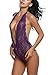 Avidlove Women One Piece Lingerie Lace Teddy Babydoll V Neck Halter Bodysuit Jumpsuit Purple XXL