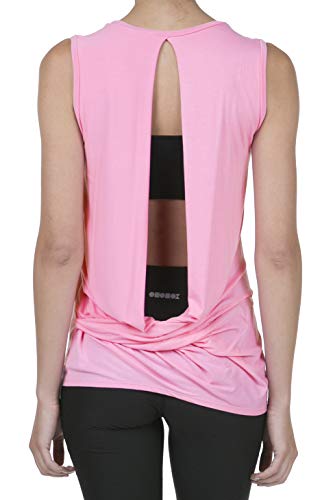 iliad USA 9056 Women's Backless Yoga Workout Active Loose Knotted Back Tank Top Love Pink 2XL