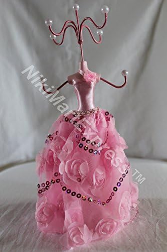 Lace Flowers Mannequin Jewelry Earring Necklace Stand Display Holder 10.5" (Pink)