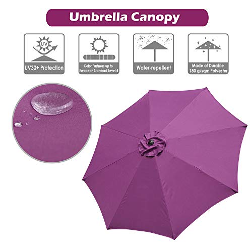 Yeshom 9 ft Outdoor Garden Patio Umbrella 8 Ribs Table Umbrella Pool Beach Yard Tilt with Hand Crank UV Protection