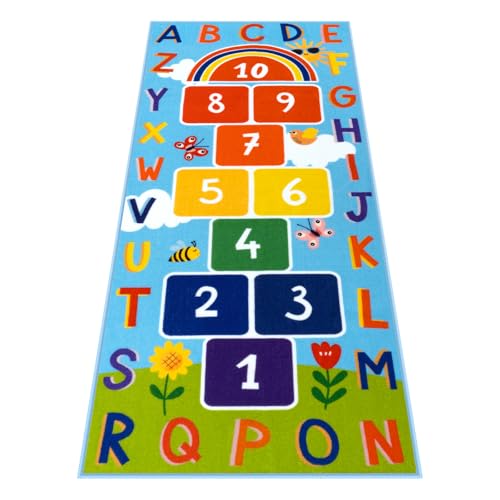 STARUIA Washable Hopscotch Kids Rug 31.5''x72'', Blue | Educational Hop Count Playroom