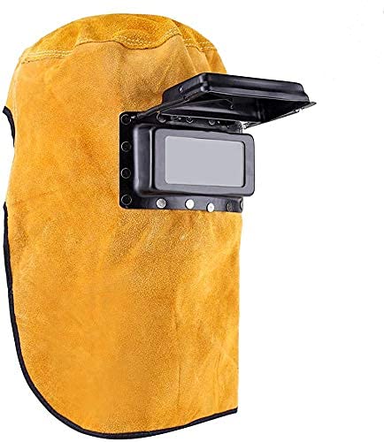 Welding Helmet with Mask, Comfortable Leather Clamshell Welder Cap, Durable Heat Resistant Breathable Protection
