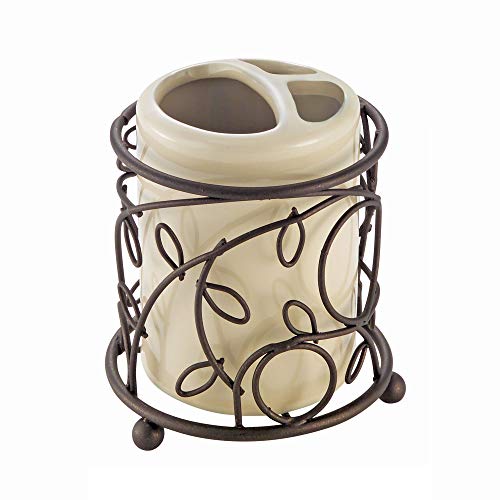 InterDesign Twigz - Vintage Toothbrush Holder for Bathroom Storage - Ceramic Vanilla Cup/Rustic Bronze Wire - 4.1 x 3.7 x 3.7 inches - Thumbnail 2