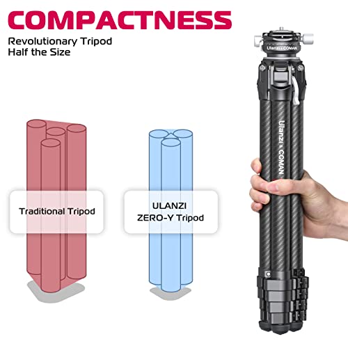 ULANZI Zero Y Travel Tripod, Camera Tripod Carbon with 360° Panorama Ball Head and Arca Quick Rlease, Photograhy Tripod with Detachable Center Column, 18kg Load Capacity for All DSRL Cameras