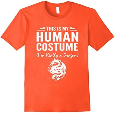 Mens This Is My Human Costume I'm Really a Dragon Halloween shirt Large Orange