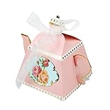 Vlovelife 12pcs Pink Teapot Shape Party Favor Boxes Ribbon Tea Theme Decorations Candy Boxes Tea Time Whimsy Collection Creative Paper Candies Gift Boxes