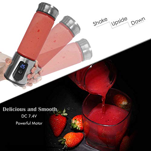 Portable Blender, Smoothie Blender, Electric Shaker Bottle, 3 in 1 Cordless Personal Blender Juicer Mixer with Led Displayer, Usb Rechargeable, Stainless Steel, Borosilicate Glass