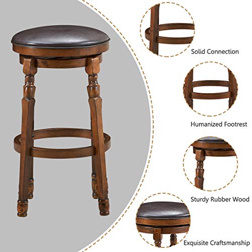 COSTWAY Set of 2 Backless Bar Stools, 29Inch Counter Height Round