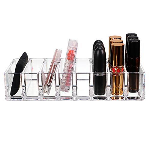 Hipiwe 8 Spaces Acrylic Makeup Organizer Cosmetic Makeup Products Storage Containers Beauty Care Holder Vanity Organizers for Blushes, Highlighters, Bronzer, Powder,Eyeshadow