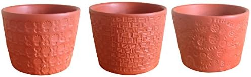 TBK09,BB09,CG09 Terracotta Plant Pot set with Stamped Pattern 3.5"H x 4.5"D (Terracotta)