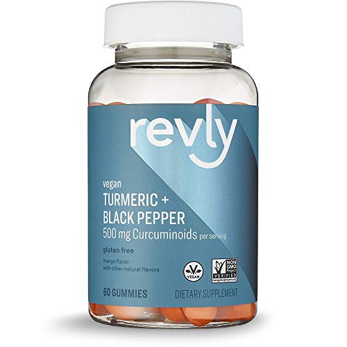 Amazon Brand - Revly Turmeric Curcumin and Black Pepper, 500 mg Curcuminoids per Serving (2 Gummies), 60 Gummies, Vegan, Non-GMO, Gluten free