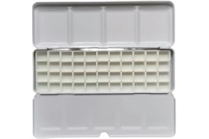 CUSON Empty Tin Palette Paint Case with 44pcs Half Pans with White Plastic Empty Watercolor Pans Carrying Magnetic Stripes (Colorful with 44pcs Half Pans)