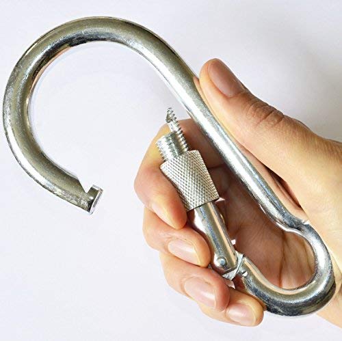Simply the Best LARGE HARDWARE Carabiner SNAP HOOK Clip with SCREW LOCK ~ 13mm x 160mm Long ~ Working Load: 600kg ~ MEGA STRONG for Sporting Activities and Heavy Duty Jobs (2 Individual Carabiners)