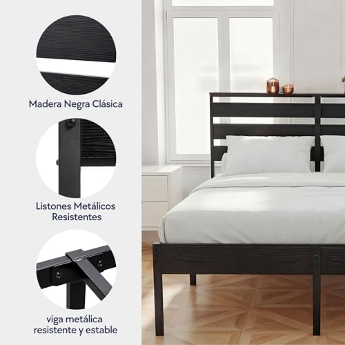 OSLIFE Base Cama Matrimonial Metal,18 Pulgadas/45 cm de Altura,Cabecero con Almacenamiento,Espacio de Almacenamiento Debajo de la Cama, cabecera，Hierro Metálico Camas，con Gran Capacidad de Carga