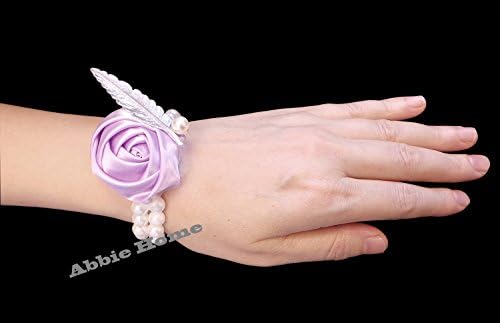 Bridesmaid Wedding Wrist Corsage Party Prom Girls Hand Rose Flower Decor Pack of 2/4/6 (1 pc, Purple)