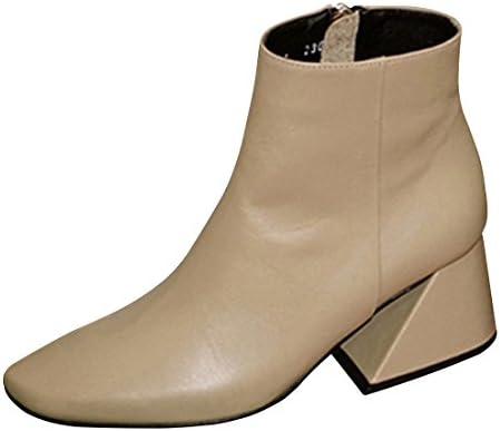 Yuul Yie Womens Genuine Leather Pointed Toe Middle Chunky Heel Edgy Ankle Boots Booties 7.5