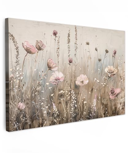 MuchoWow© Leinwand 90x60 cm Deko Schlafzimmer Aesthetic Leinwandbilder Wohnzimmer Gemälde Foto Geschenk Living Room Decoration Blumen - Rosa - Modern