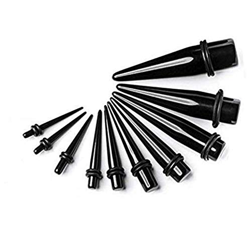Gearmax® 10 Pcs Acrylic Ear Stretching Taper Kit - (1.3mm-10mm)(16g-00g) Gauges Expander Set - Black